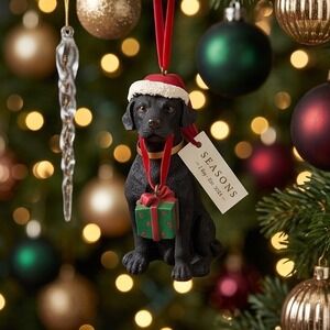 Seasons Cannon Falls Black Labrador Retriever Santa Hat Christmas Ornament NEW